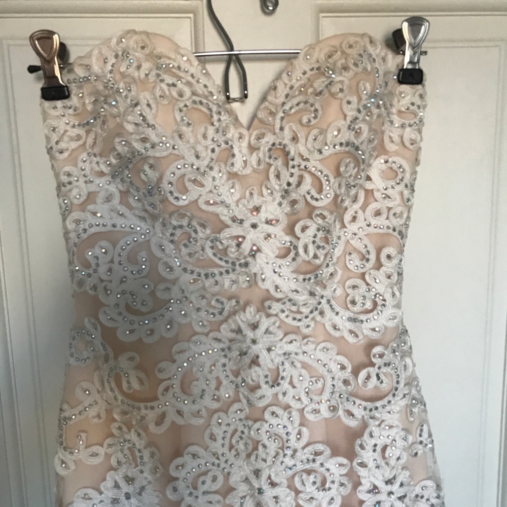 Mermaid Prom Dress Champagne with Lace Overlay